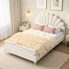 ProximaX Elegantes Doppelbett 140x200 cm aus beigem Samt Produktbild-Vorschau 1
