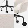 A collage of four close-up images of a white bouclé office chair, showing its base with wheels, the textured fabric, and the armrest. Anteprima dell’immagine prodotto
