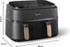 A black and gold Philips air fryer with dimensions shown. Anteprima dell’immagine prodotto