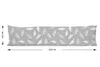 A long body pillow with a feather pattern is shown against a white background with measurement indicators. Produktbild-Vorschau