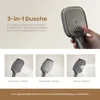 A collage of images showcasing a shower head with different spray modes and descriptive text. Anteprima dell’immagine prodotto