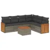 7-tlg. Garten-Sofagarnitur mit Kissen Grau Poly Rattan Produktbild-Vorschau 1