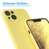 A yellow phone case is shown next to a smartphone displaying a nature scene. Produktbild-Vorschau