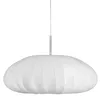A white pendant light with a ribbed, balloon-like shade, suspended from a thin cord against a white background. Podgląd zdjęcia produktu
