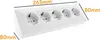 A white 5-gang power strip with dimensions indicated. Produktbild-Vorschau