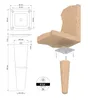 Technical drawing and 3D rendering of a wooden furniture leg and its mounting plate, showing dimensions and assembly. Produktbild-Vorschau