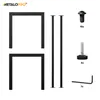 Parts of a black metal desk frame and hardware are laid out on a white background. Anteprima dell’immagine prodotto