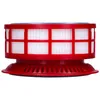 A close-up side view of a red and white vacuum cleaner filter. Voir les images du produit