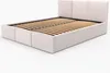 A cream-colored upholstered bed frame with a slatted wooden base and a three-panel headboard, shown against a white background. Produktbild-Vorschau