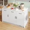 A kitchen island with a marble-look countertop, displaying breakfast items and a coffee machine. Voir les images du produit