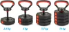 Four adjustable dumbbells with different weights displayed side-by-side. Produktbild-Vorschau