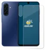 A blue smartphone is shown next to a clear screen protector. Produktbild-Vorschau