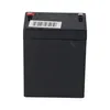 A black battery with a label and red and silver terminals on top. Voir les images du produit