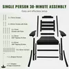 An exploded view of a black rocking chair with a list of assembly parts and tools. Podgląd zdjęcia produktu
