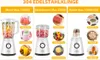 A collage showcasing three different kitchen appliances: a blender, a food chopper, and a grinder. Each appliance is shown with examples of food items it can process and the time it takes. Produktbild-Vorschau