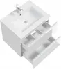 A white bathroom vanity with a sink and open drawers, shown from a high angle. Produktbild-Vorschau