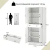 Diagrams and dimensions of a white kitchen cabinet, with a silhouette of a person for scale. Podgląd zdjęcia produktu