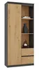 A tall, narrow cabinet with a wooden door on the left and open shelves and drawers on the right, displayed against a white background. Anteprima dell’immagine prodotto