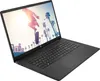 A black HP laptop is shown from a diagonal angle, with its screen displaying a vibrant image of a skateboarder jumping in front of palm trees. Produktbild-Vorschau