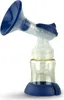 A close-up studio shot of a blue and clear electric breast pump with a bottle attached, set against a white background. Podgląd zdjęcia produktu