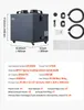 A product image showing a welding fume extractor with its dimensions and included accessories, along with a detailed specification list. Podgląd zdjęcia produktu