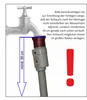 An illustration showing how to properly install a washing machine or dishwasher hose, emphasizing a minimum length and gentle curves. Produktbild-Vorschau