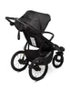A black stroller is shown from a three-quarter rear view against a white background. Náhled obrázku produktu