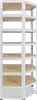 A white metal shelving unit with wooden shelves against a white background. Produktbild-Vorschau
