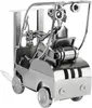 A silver metal figurine of a forklift truck with a driver, made from nuts, bolts, and other metal parts. Podgląd zdjęcia produktu