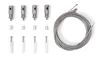 A set of metal mounting hardware for LED panels, including cables, screws, and anchors, laid out on a white background. Podgląd zdjęcia produktu