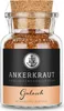 A glass jar of Gulasch spice mix with a cork stopper, against a white background. Produktbild-Vorschau