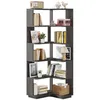 A gray L-shaped corner bookshelf filled with books and decorative items. Produktbild-Vorschau
