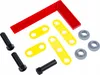 A collection of toy construction parts including bolts, nuts, and connectors, arranged on a white background. Produktbild-Vorschau