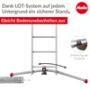 A ladder with a system for leveling on uneven ground, with a close-up of a foot pedal adjustment. Produktbild-Vorschau