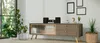 A modern living room with a stereo system on a console table. Produktbild-Vorschau