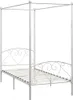 A white metal canopy bed frame is shown against a white background. Náhled obrázku produktu