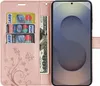 A pink wallet-style phone case with card slots and a US dollar bill, next to a smartphone. Produktbild-Vorschau