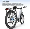 A white background with an electric bicycle and descriptive text. Produktbild-Vorschau