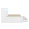 A white bed frame with integrated storage and LED lighting, shown from the side. Produktbild-Vorschau