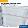Close-up view of the interior of a refrigerator, showing transparent shelves. Produktbild-Vorschau