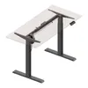 An isometric view of an adjustable height desk frame, shown with a translucent tabletop. Náhled obrázku produktu