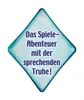 A diamond-shaped graphic with text about a game. Produktbild-Vorschau