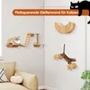 A cat climbing wall setup with multiple wooden platforms, a bridge, and a scratching post, mounted on a white wall above a sofa. Náhľad obrázku produktu