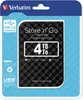 The image shows the retail packaging of a Verbatim Store 'n' Go 4TB portable hard drive. Produktbild-Vorschau