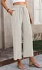 ASKSA Damen Leinenhose Sommer Hohe Taille Leichte Capri Produktbild-Vorschau 3