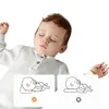 A sleeping baby with two diagrams illustrating correct and incorrect sleeping positions. Podgląd zdjęcia produktu