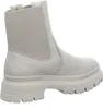 A side view of a beige women's boot with a thick sole and elasticated sides. Produktbild-Vorschau