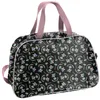 A black duffel bag with a repeating pattern of Stitch and Angel characters and palm trees. Voir les images du produit