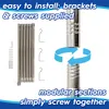Image shows parts of a metal curtain rod and accessories, with text overlays explaining installation. Produktbild-Vorschau