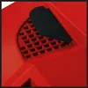 A close-up view of a red lawnmower component with a black flap covering a grate. Náhľad obrázku produktu